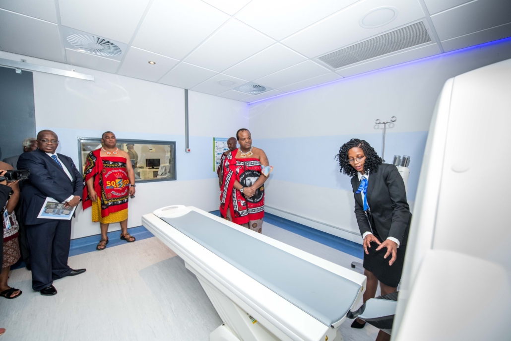 Visitors watching an imaging-room demonstration during the Ekuphileni Clinic opening ceremony