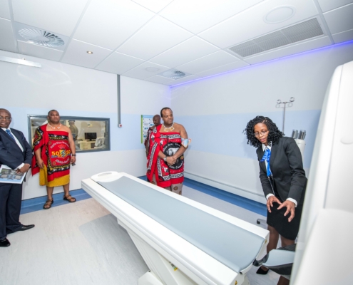 Visitors watching an imaging-room demonstration during the Ekuphileni Clinic opening ceremony