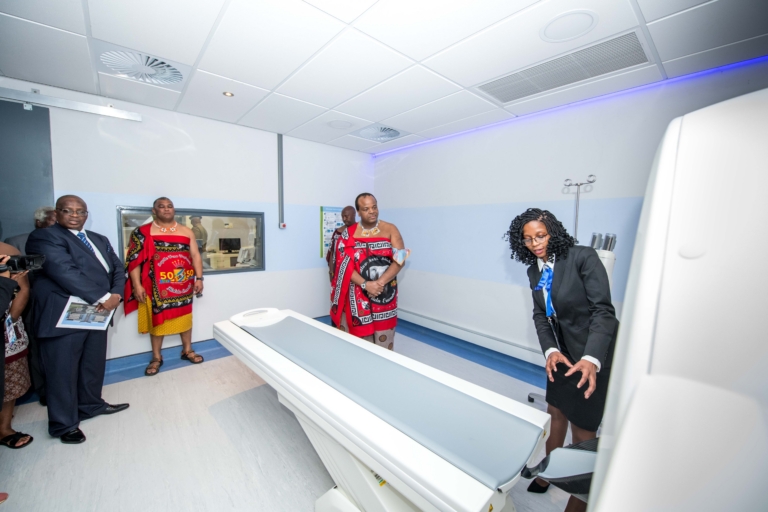 Visitors watching an imaging-room demonstration during the Ekuphileni Clinic opening ceremony